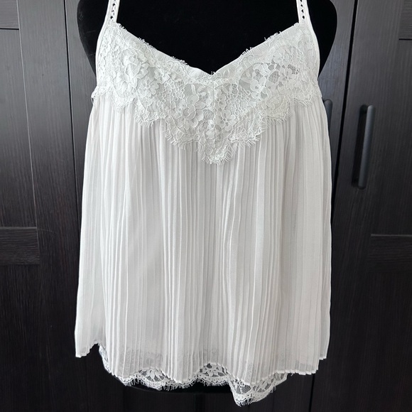 White House Black Market Tops - White House Black Market White Lace Pleated Camisole